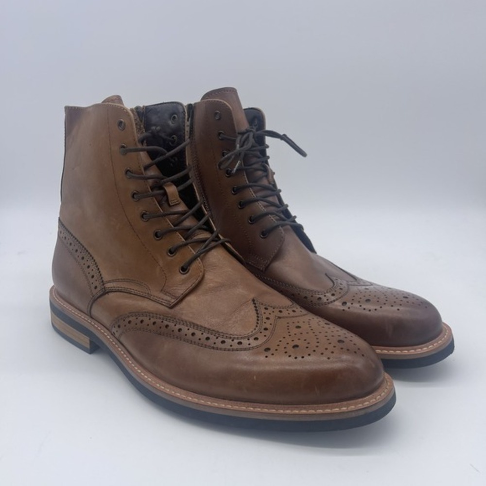 Kenneth Cole Reaction‎ Mens Brown Leather Wingtip Side Zip Boots 10.5 DESIGN